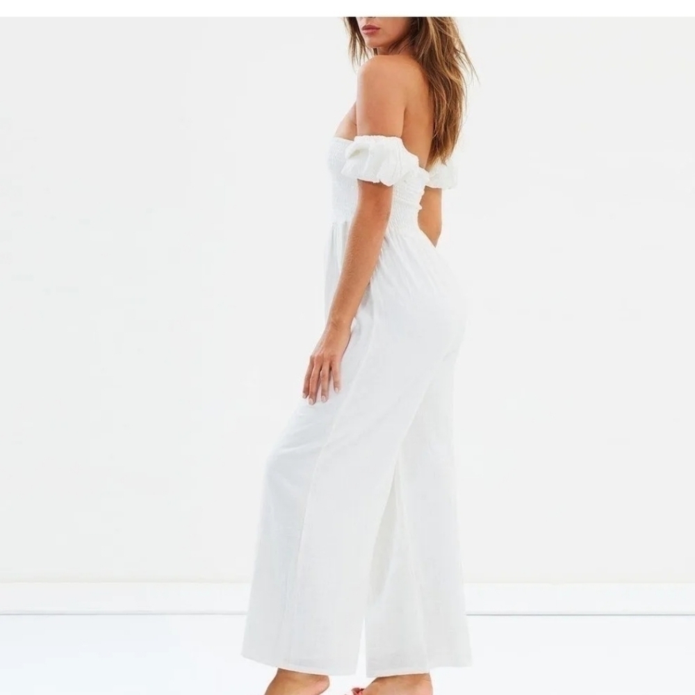 NWT HUMMINGBIRD WHITE SMOCKED OFF THE SHOULDER JUMPSUIT MEDIUM - Picture 3 of 16